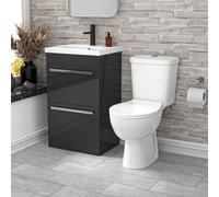 Nes Home 500mm Dark Grey 2 Drawers Vanity White Close Coupled Toilet