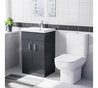 Nes Home 500mm Dark Grey Basin Vanity & Square White Close Coupled Toilet