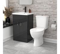 Nes Home 500mm Dark Grey Basin Vanity Unit And White Close Coupled Toilet