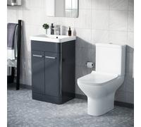 Afern 500mm Floorstanding Vanity Basin Unit & Rimless Close Coupled Toilet Anthracite