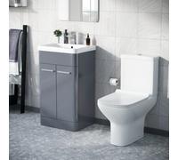 Afern 500mm Floorstanding Vanity Basin Unit & Rimless Close Coupled Toilet Steel Grey