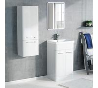Nes Home 500mm Freestanding White Basin Vanity & 350mm Wall Hung Tall Cabinet