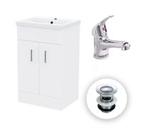 Nes Home 500mm Freestanding White Vanity Cabinet Ceramic Basin Sink and Tap