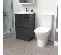 Nes Home 500mm Gloss Anthracite 2 Drawers Basin Vanity & Close Coupled Toilet