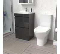Nes Home 500mm Gloss Anthracite 2 Drawers Basin Vanity & Close Coupled Toilet