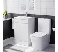 Nes Home 500mm Gloss White Basin Vanity Unit & Rimless Close Coupled Toilet Set