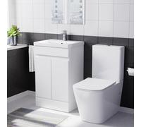 Nes Home 500mm Gloss White Basin Vanity Unit & Rimless Close Coupled Toilet Set