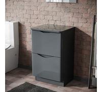 Nes Home 500mm Grey 2 Drawer Work Top Freestanding Vanity Unit Bathroom Merton