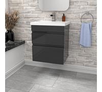 Nes Home 500mm PVC 2 Drawers Dark Grey Wall Hung Vanity Cabinet and Basin