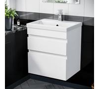 Nes Home 500mm PVC 2 Drawers White Wall Hung Vanity Unit Cabinet and Basin Sink