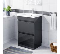Nes Home 500mm PVC Freestanding Basin Vanity Unit 2 Drawers Handless Dark Grey