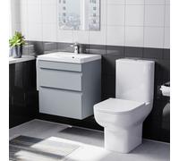 Nes Home 500mm Wall Hung Basin Unit 2 Drawers Matt Grey With Basin Toilet