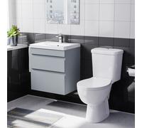 Nes Home 500mm Wall Hung Vanity 2 Drawers Handless Matt Grey with Toilet