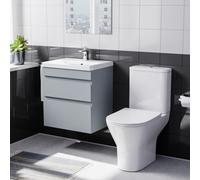 Nes Home 500mm Wall Hung Vanity 2 Drawers In Matt Grey With Toilet