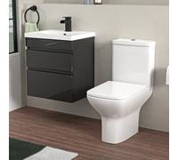 Nes Home 500mm Wall Hung Vanity Drawers Handless Anthracite with Basin & Toilet