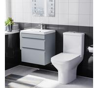 Nes Home 500mm Wall Hung Vanity Drawers Handless Matt Grey With Basin & Toilet