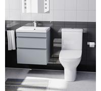 Nes Home 500mm Wall Hung Vanity Drawers Handless Matt Grey with Basin & Toilet