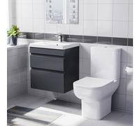 Nes Home 500mm Wall Hung Vanity Unit 2 Drawers Anthracite With Basin & Toilet