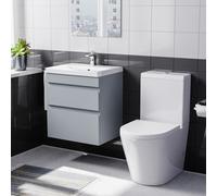 Nes Home 500mm Wall Hung Vanity Unit Handless Matt Grey With Basin & Toilet