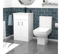 Nes Home 500mm White Basin Vanity & Square Rimless Close Coupled Toilet