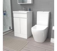 Nes Home 500mm White Basin Vanity Unit & Rimless Close-Coupled Toilet Set - Compact, Water-Resistant MDF, Soft-Close Seat