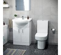 Dyon 550mm Flat Pack Freestanding Vanity Basin Unit & Close Coupled Toilet White