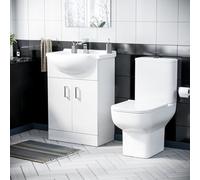 Nes Home 550mm Freestanding Vanity Basin Unit & Close Coupled Toilet Set White