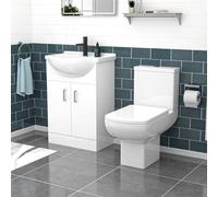 Nes Home 550mm White Basin Vanity & Square Rimless Close Coupled Toilet