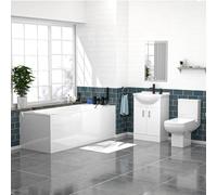 Nes Home 550mm White Basin Vanity, Square Rimless Close Coupled Toilet And Bath