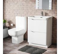 Nes Home 600mm 2 Drawer Vanity Basin Unit & Close Coupled Toilet White