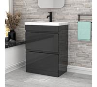 Nes Home 600mm 2 Drawers Dark Grey Floorstanding Vanity Cabinet and Basin