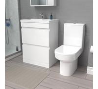 Nes Home 600mm 2 Drawers Gloss Basin Vanity & Close Coupled Toilet White