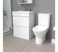 Nes Home 600mm 2 Drawers Gloss Basin Vanity & Rimless Close Coupled Toilet White