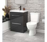 Nes Home 600mm Anthracite 2 Drawers Basin Vanity Close Coupled Toilet
