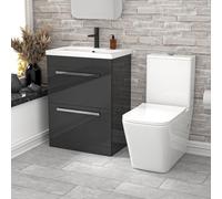 Nes Home 600mm Anthracite 2 Drawers Basin Vanity Rimless Square Toilet