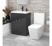 Nes Home 600mm Anthracite Basin Vanity & Rimless Square Close Coupled Toilet