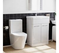 Nes Home 600mm Basin Vanity Unit & Rimless Close Coupled Toilet White