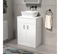 Nes Home 600mm Bathroom Doors Vanity Unit Rounded Rectangle Basin