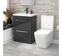 Nes Home 600mm Dark Grey 2 Drawers Basin Vanity Rimless Square Toilet