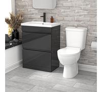 Nes Home 600mm Dark Grey 2 Drawers Handleless Basin Vanity Close Coupled Toilet