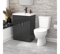 Nes Home 600mm Dark Grey Basin Vanity & White Close Coupled Toilet