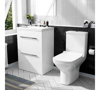 Nes Home 600mm Floorstanding 2 Drawer Vanity Basin Unit & Rimless Close Coupled Toilet White