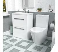Nes Home 600mm Floorstanding 2 Drawer Vanity Basin Unit & Round Close Coupled Toilet White