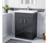 Nes Home 600mm Floorstanding Basin Vanity Unit Cabinet Bathroom Anthracite
