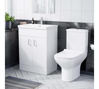 600mm Floorstanding White Basin Vanity & Rimless Close Coupled Toilet Flat Pack