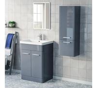 Nes Home 600mm Freestanding Dark Grey Basin Vanity & 350mm Wall Hung Cabinet
