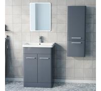 Nes Home 600mm Freestanding Dark Grey Basin Vanity & 350mm Wall Hung Cabinet