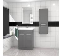Nes Home 600mm Freestanding Grey Basin Vanity & 350mm Wall Hung Tall Cabinet Set