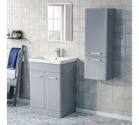 Nes Home 600mm Freestanding Matte Grey Basin Vanity & 350mm Wall Hung Cabinet