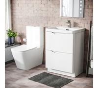 Nes Home 600mm Freestanding Vanity Basin Unit & Square Rimless Close Coupled Toilet White